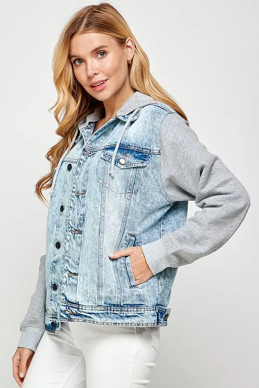 Women's Denim Jacket with Fleece Hoodies