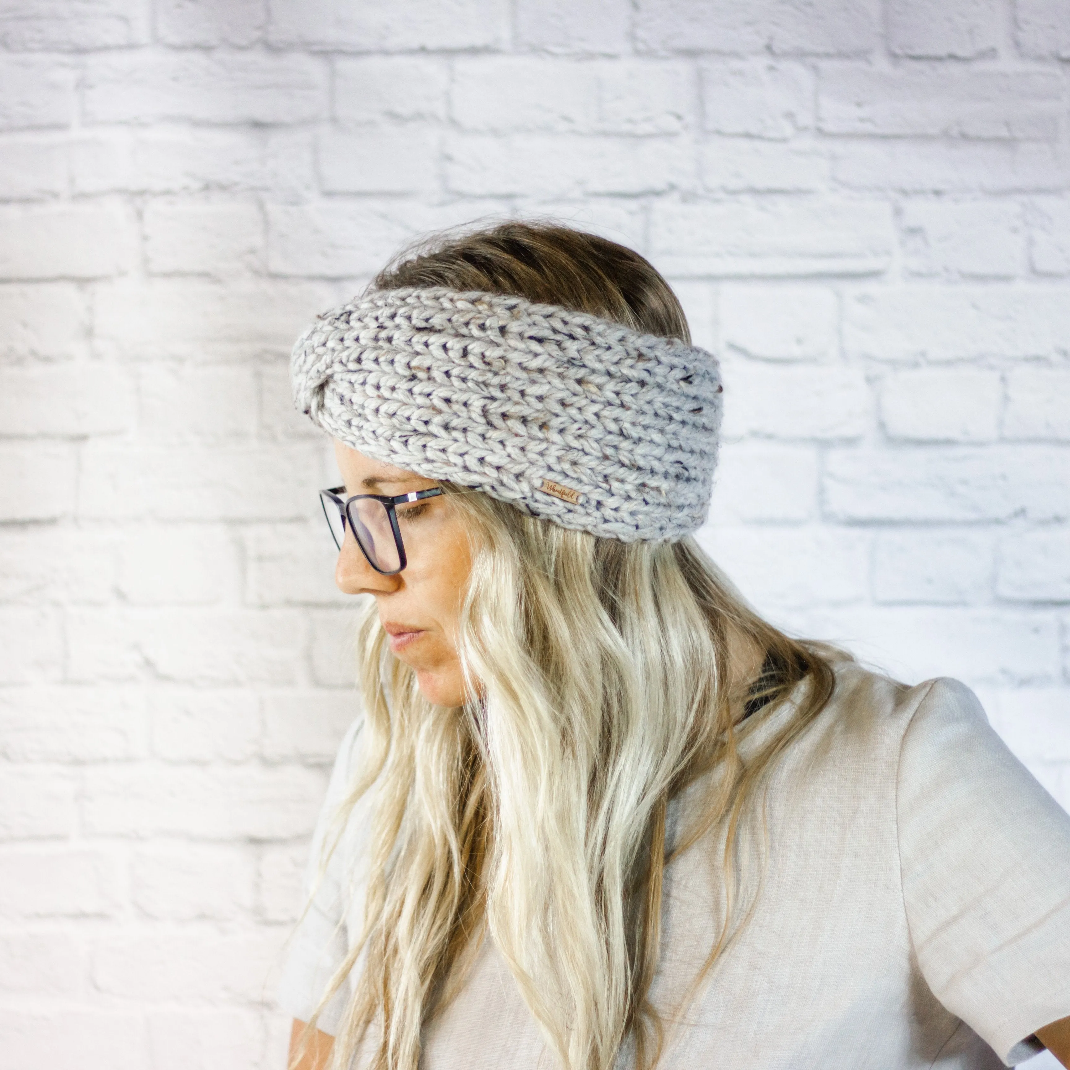 Womens Wide Winter Ear Warmer Twisted Turban Headband in Grey Marble