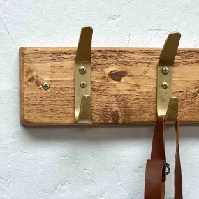 Wooden Coat Rack | Rustic Gold Hooks